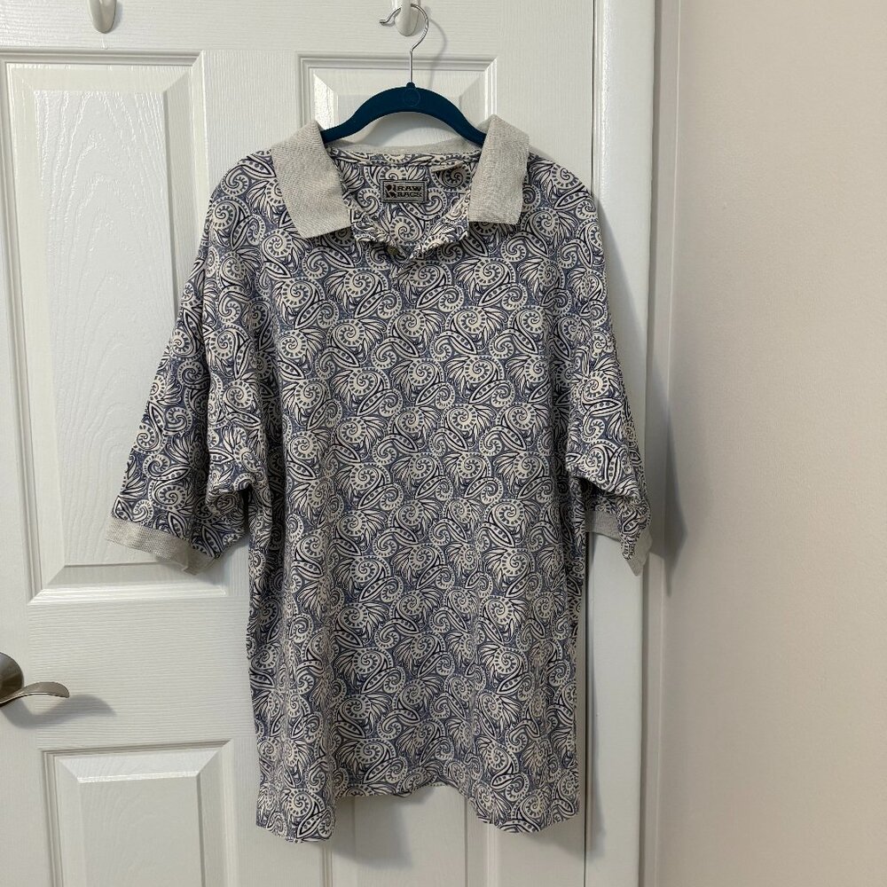 Raw Rags Vintage Men's Short Sleeve Polo Blue Geometric Pattern Size‎ XL